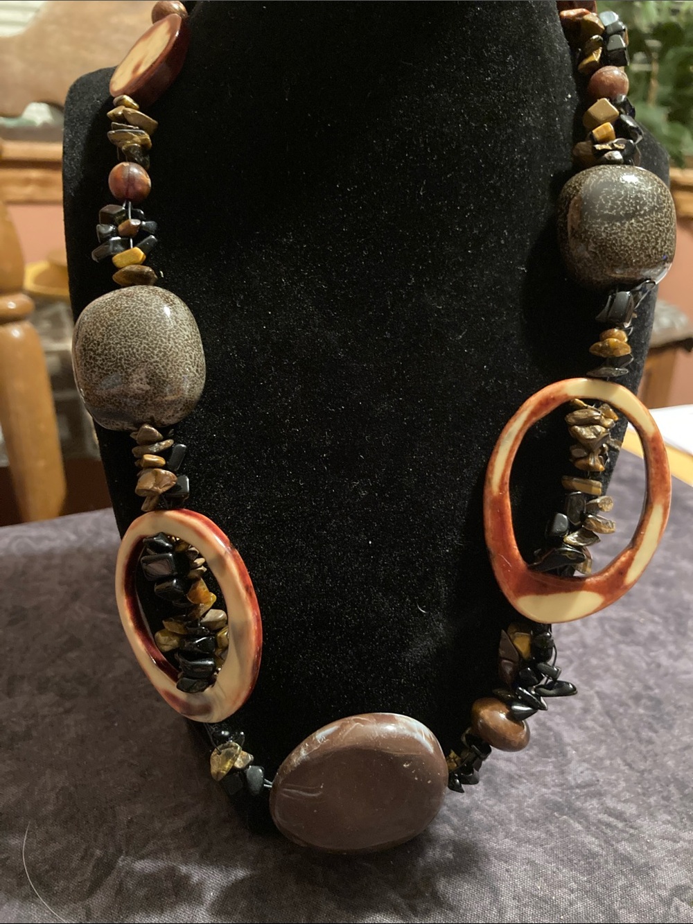 Chunky Brown and Black Beaded Statement Necklace